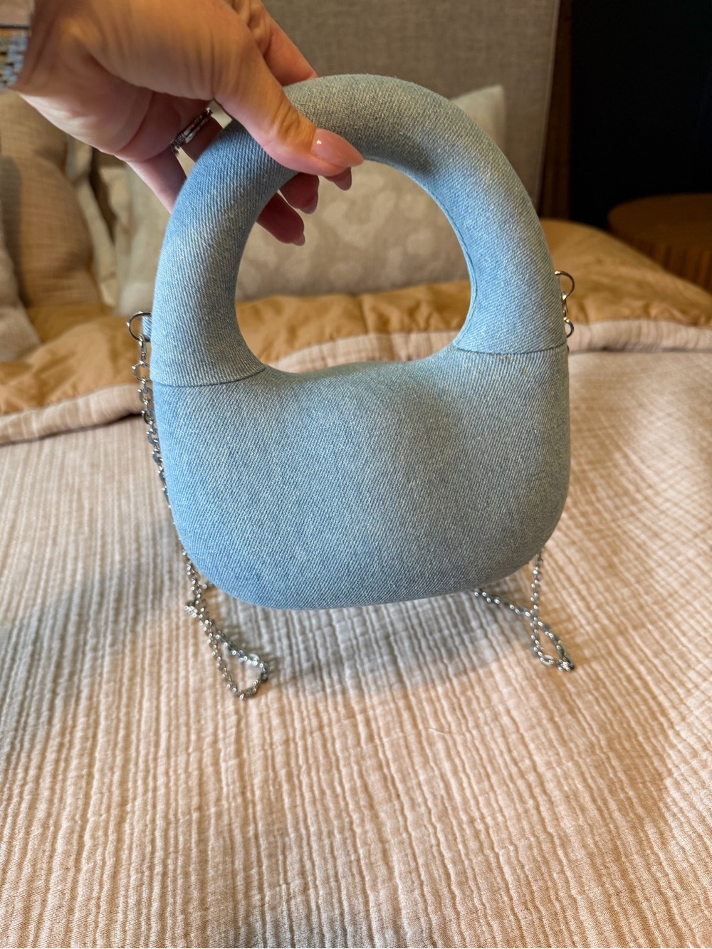ZARA Light Blue Denim Mini Top-Handle Bag with Chain Strap *Viral*